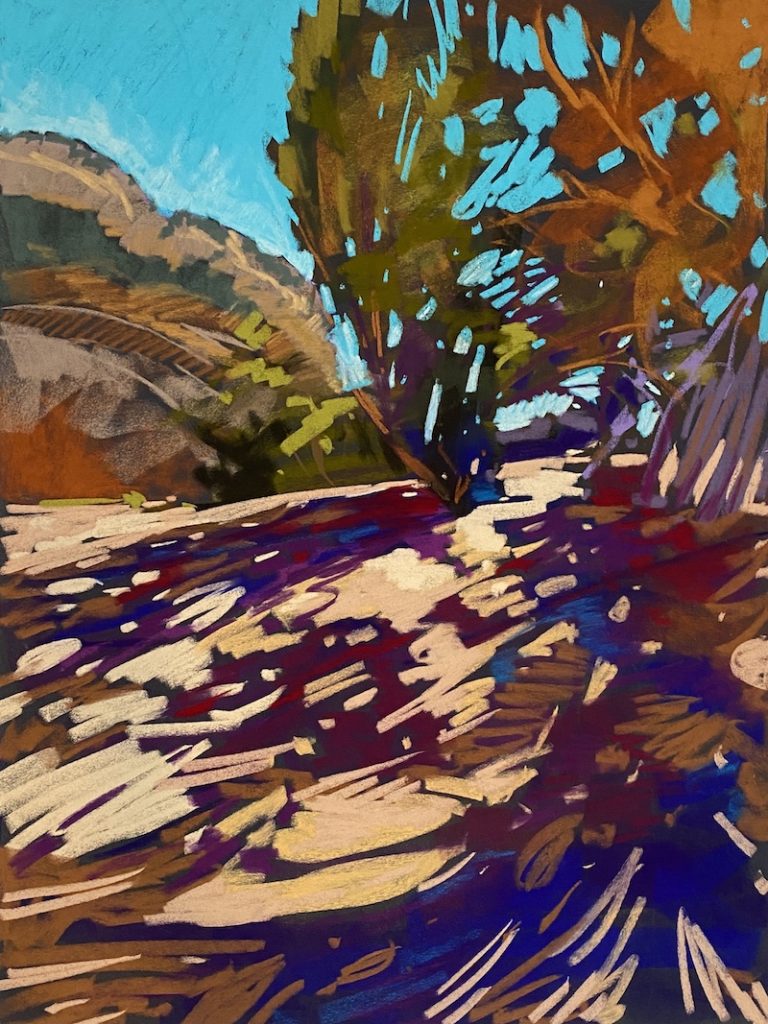 Tara Will, "Canyon Lace I," 2020, blød pastel, 31 x 23 tommer.  Ledig.  Studie til det større arbejde.